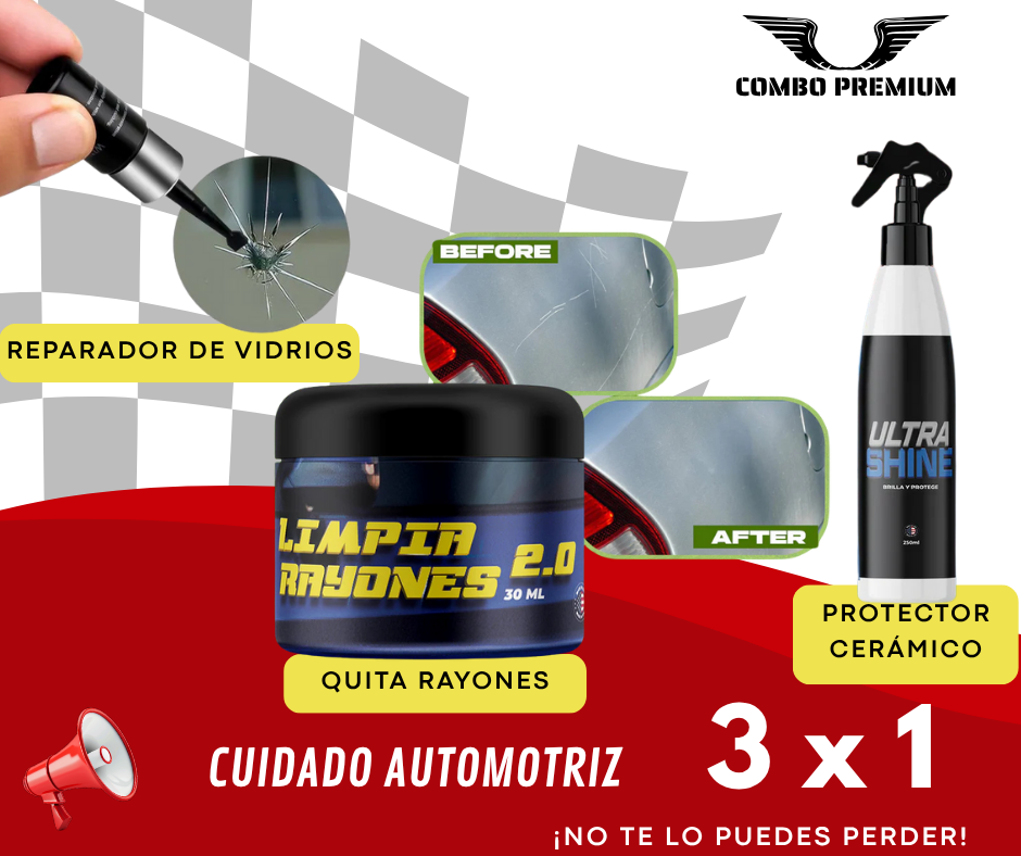 COMBO PREMIUM DE CUIDADO AUTOMOTRIZ – ¡3 SOLUCIONES EN 1!